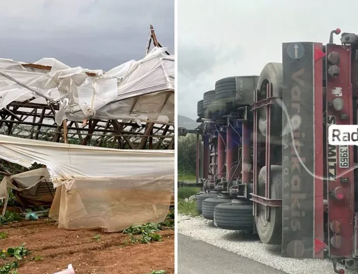 Σαρώνουν τα μποφόρ Παχειά Άμμο και Καβούσι – Τούμπαρε νταλίκα και διαλύθηκε θερμοκήπιο